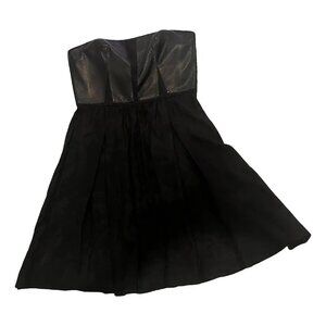 Rebecca Taylor Leather Corset Silky Cocktail Mini Dress LBD Strapless Sexy 4